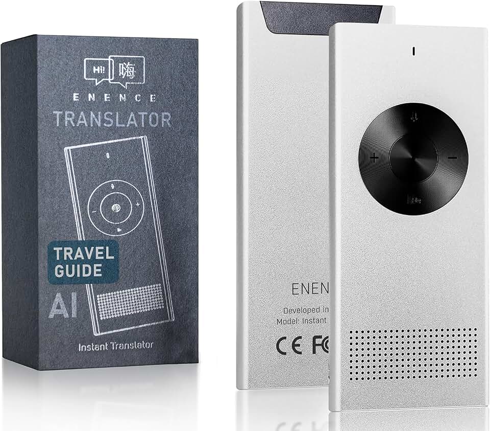 ENENCE PRO Tradutor de Idiomas em Tempo Real – Fone Tradutor Simultâneo com IA, Tradutor Instantâneo Portátil com Suporte a 60+ Idiomas para Viagem, Negócios e Estudos