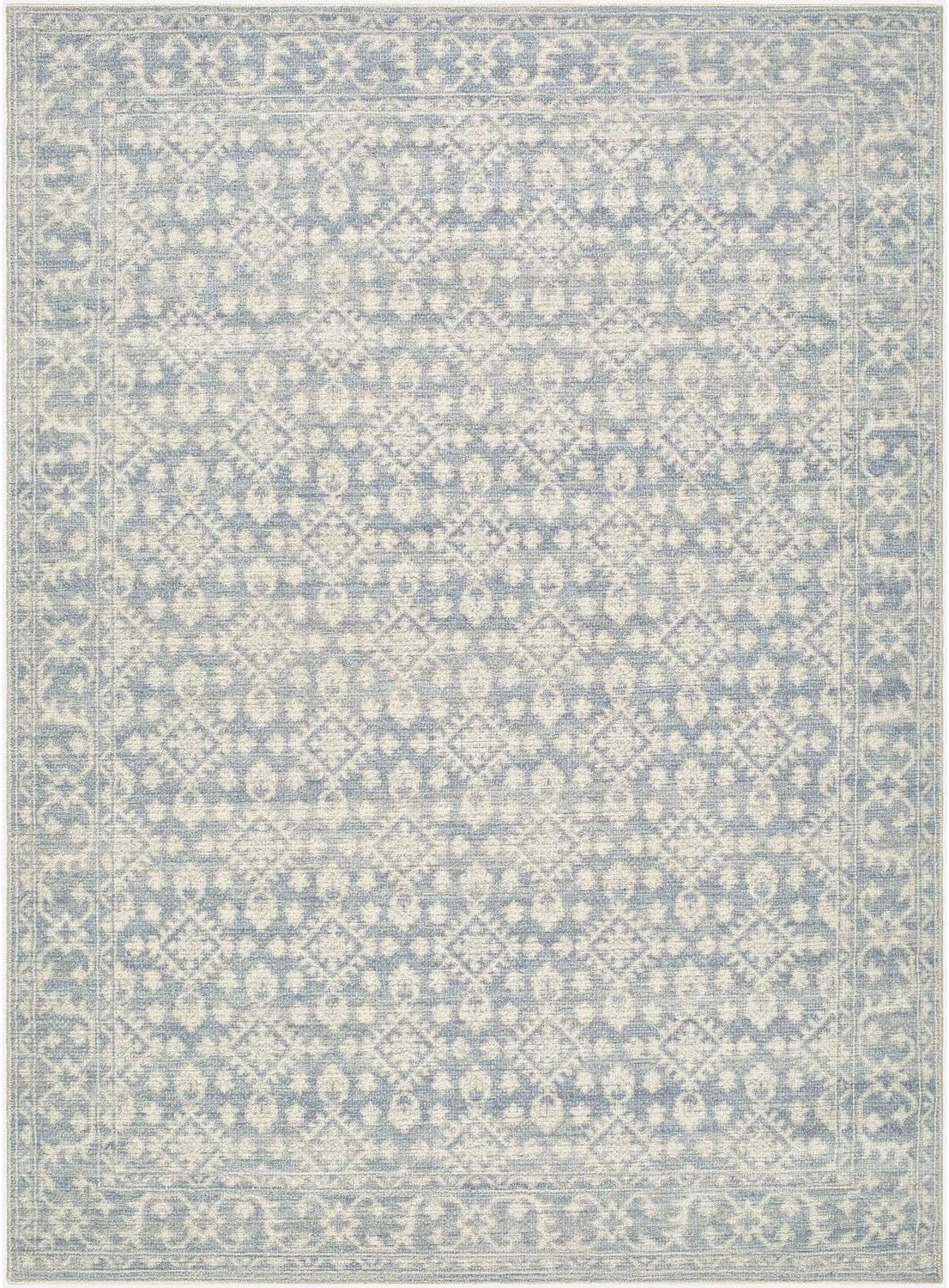 Livabliss x Nabela Noor Home Aram Traditional Diamond Area Rug, 5'2" x 7',Denim/Beige