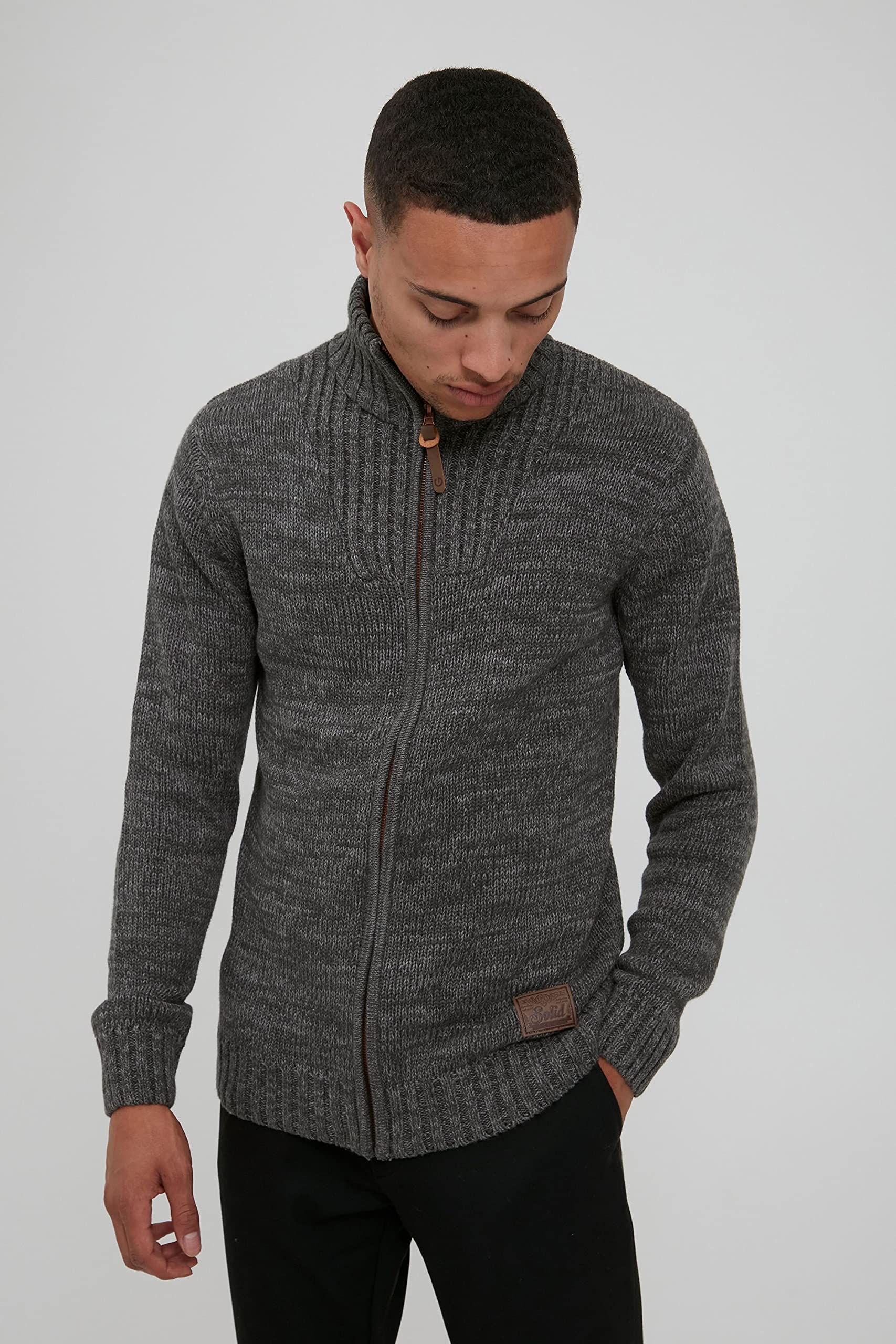 !Solid SDPomeroy Herren Strickjacke Cardigan Grobstrick Pullover mit Stehkragen Reißverschluss 100% Baumwolle Regular fit