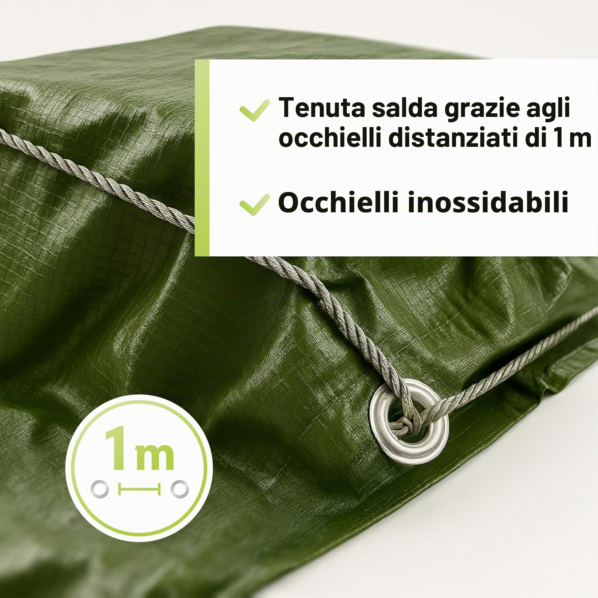 Telone impermeabile GF Premium Line 140g/m² verde 10m x 20m = 200m², telo in tessuto e protettivo, telone rinforzato occhiellato per barche, legno, piscina, mobili da giardino, auto, antistrappo