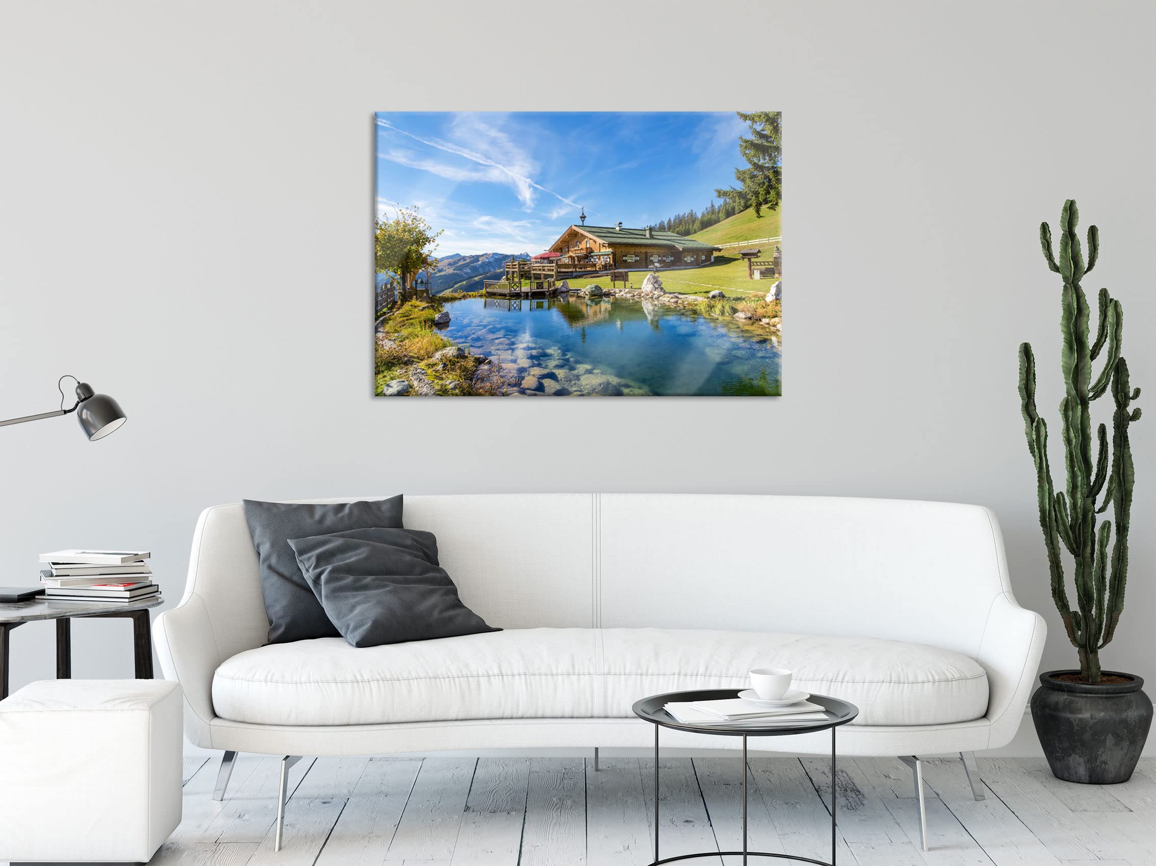 Pixxprint Glasbild, Wandbild aus Echtglas, Schönes Haus in den Alpen, 80x60 cm, inkl. Aufhängung und Abstandshalter