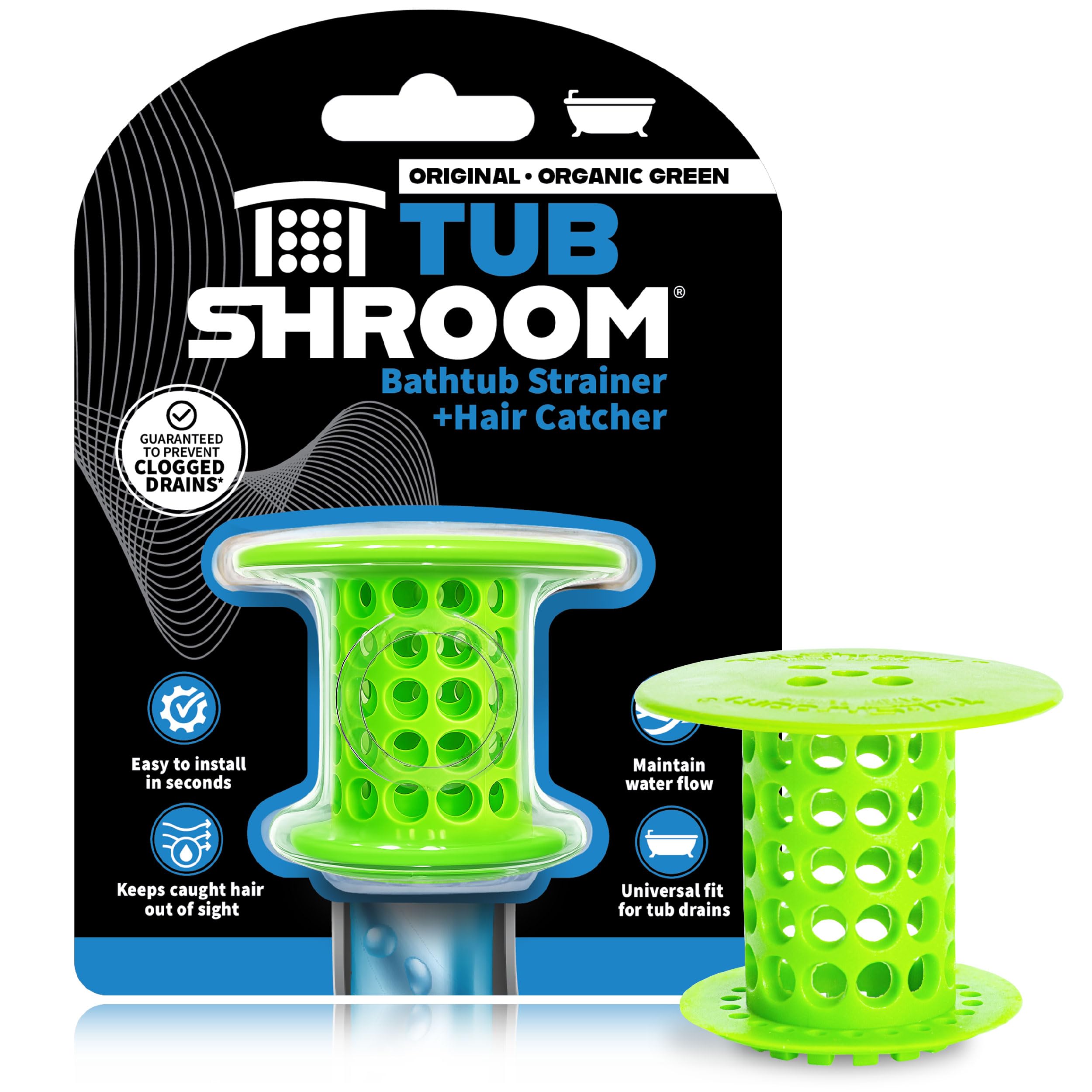 TubShroom The Revolutionary Tub Drain Protector Hair Catcher Strainer Snare, Green
