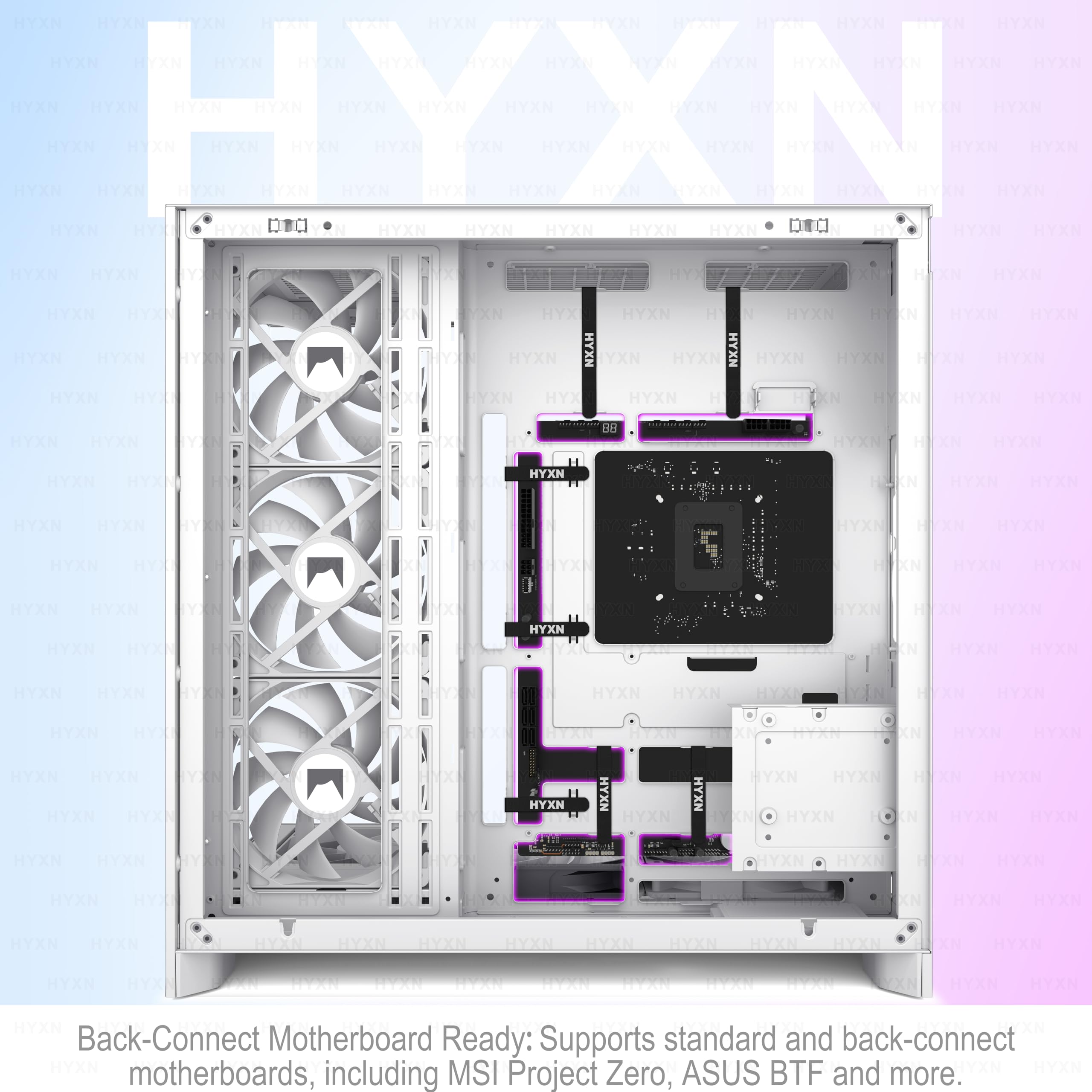 H2(2026)HYXN Boitier PC–Avec 8 Ventilateurs PWM RGB(6x140mm et 2x120mm)Grand boîtier PC ATX Mid-Tower à Double Chambre pour Flux d'air,prise en charge d'un Radiateur de 420mm,Type-C 3.2(Blanc,H2-ARGB)