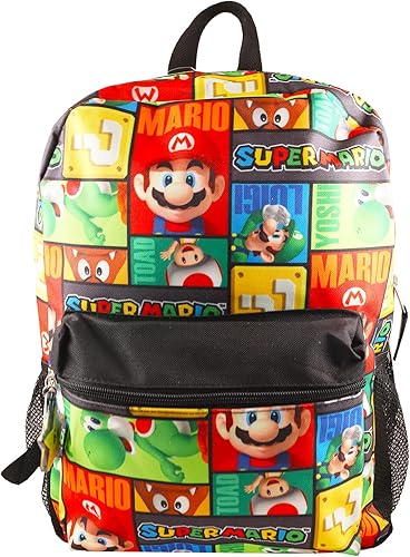 Miniatura 2 de Super Mario Juego de mochila de suministros escolares - Mochila de 16 pulgadas, botella, calcomanías, más, Mochila Sapo Mario, Mochila Mario para