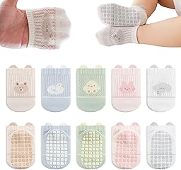 Bebé Antideslizante Tobillo Calcetines con Agarre Algodón Transpirables para Bebés Niños Niñas 5 Par Multicolores