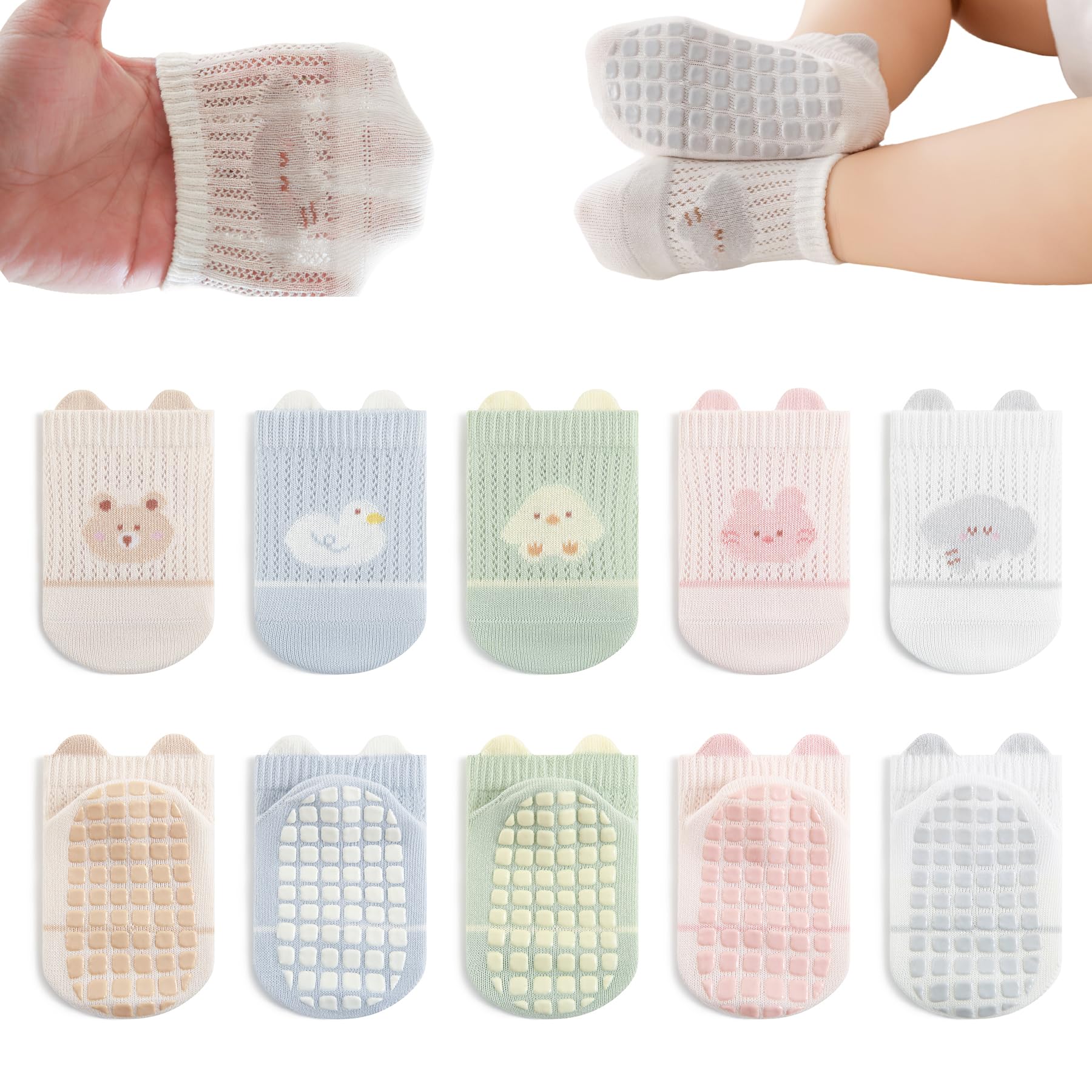 Bebé Antideslizante Tobillo Calcetines con Agarre Algodón Transpirables para Bebés Niños Niñas 5 Par Multicolores
