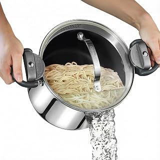 GOTHAM STEEL 8 Qt Stainless Steel Stock Pot Multipurpose Pasta Pot with Strainer Lid & Twist and Lock Handles, for Soup, Spaghetti, Rice, Induction Ready, Dishwasher Safe - Amazon product rated Grade A