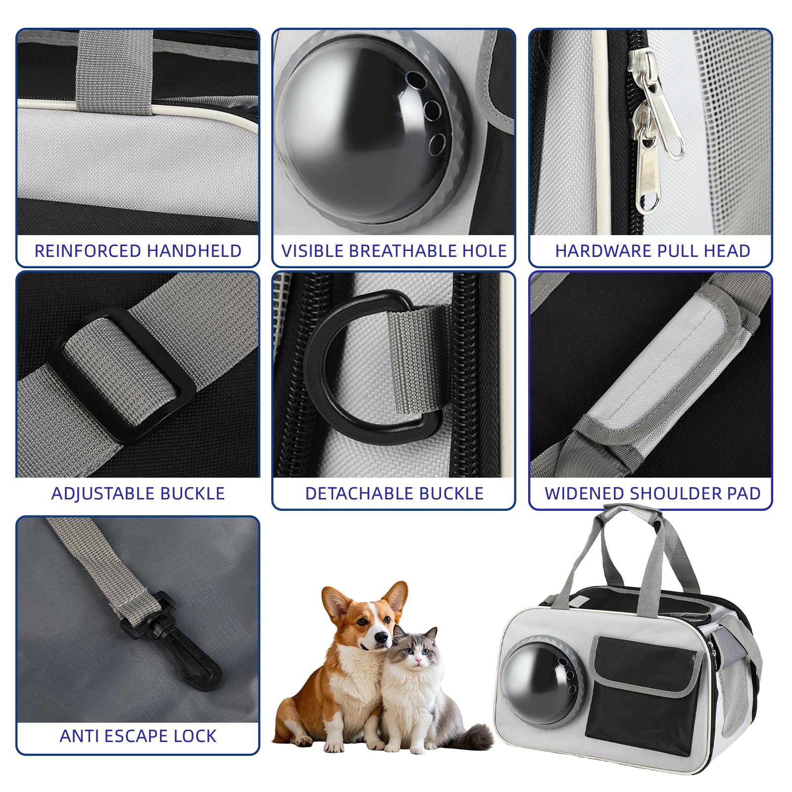 Borsa Trasportino per Cane-Gatto 45x26x28cm - Zaino Morbido-Traspirante per Viaggio in Aereo-Auto - Trasportino Ripiegabile per Animali Domestici Piccoli