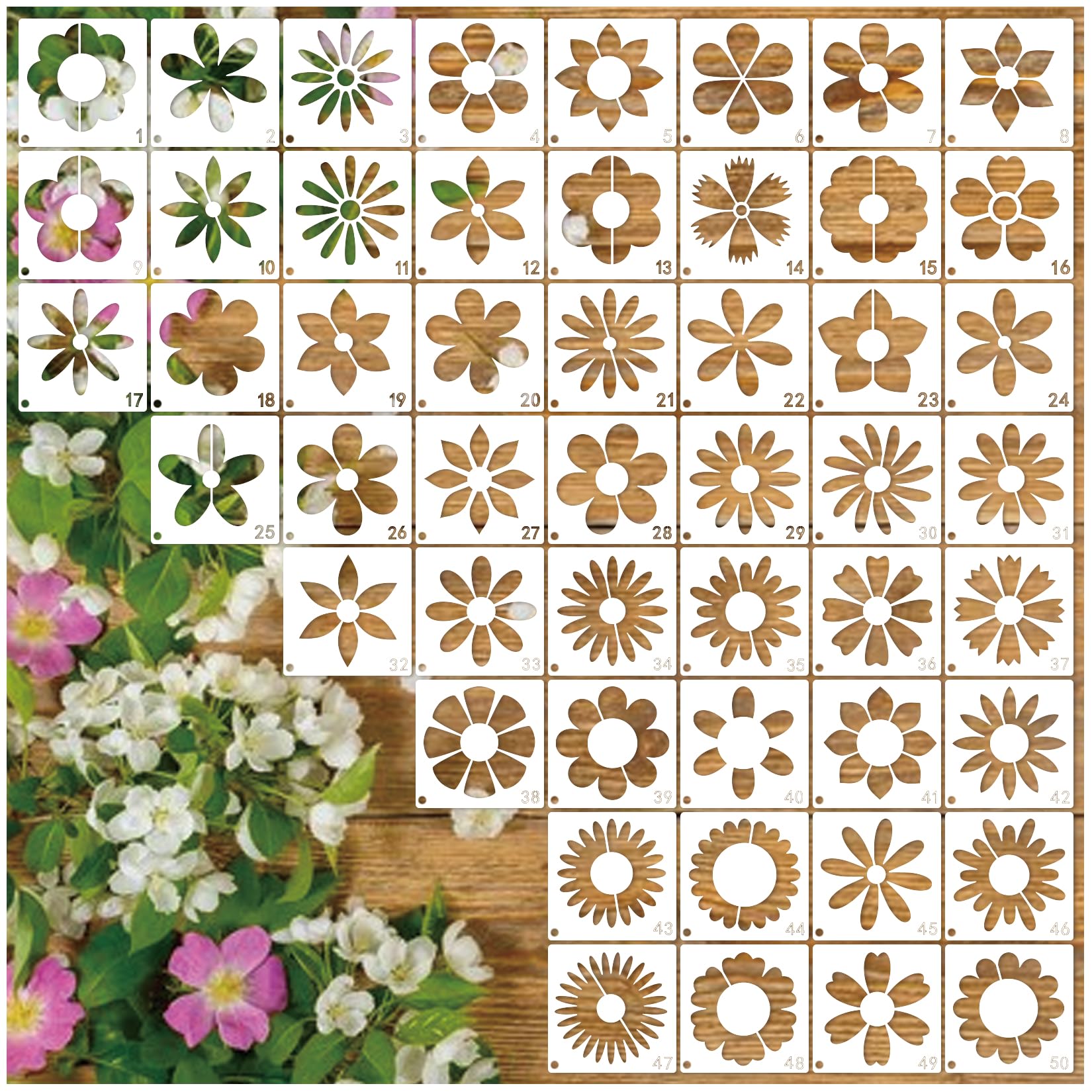 50pcs Small Flower Stencils for Painting