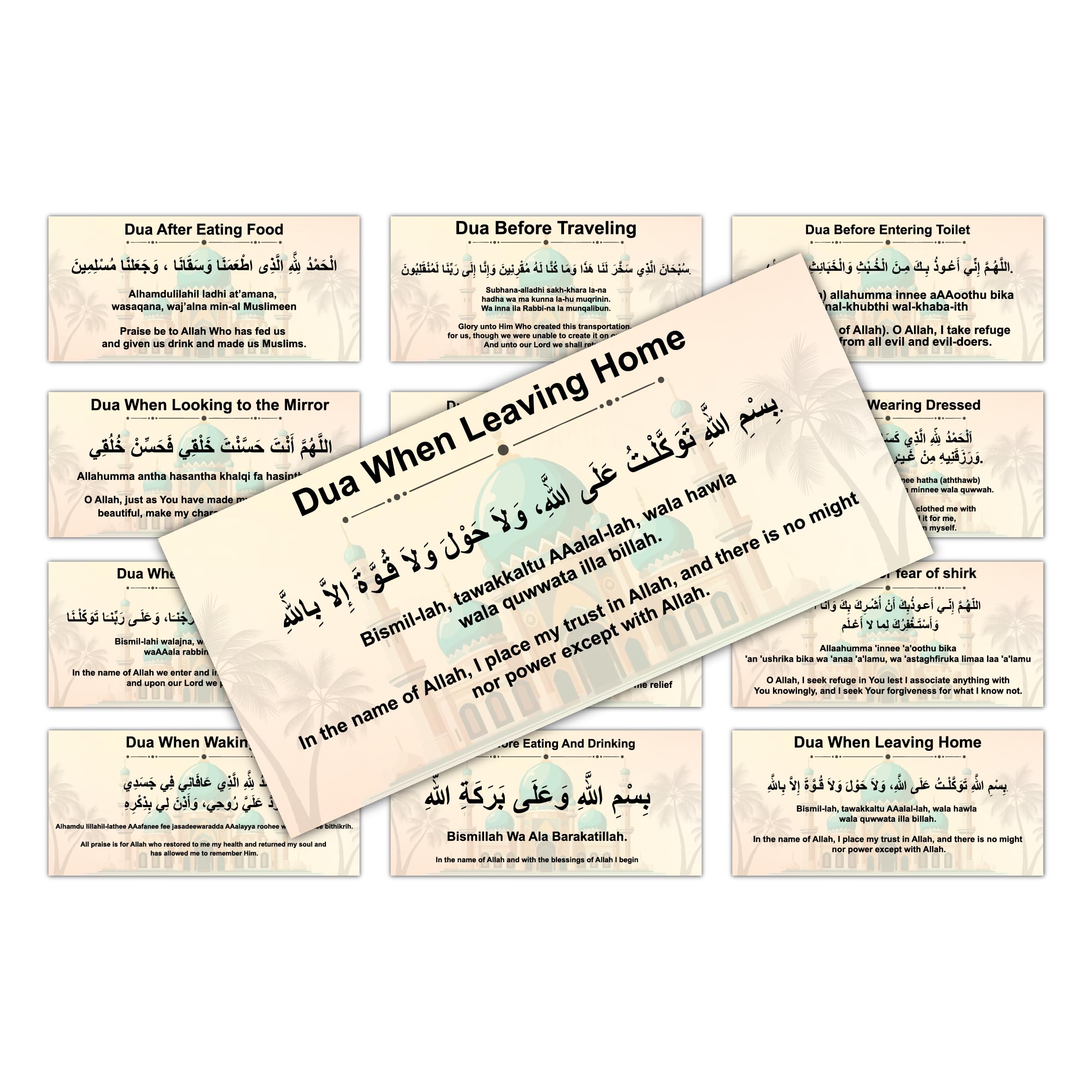 ISEE 360 Vinyl Everyday Dua Paper Peel and Stick Stickers | Pack of 12 | Everyday Duas from Sunnah Paper Peel and Stick Stickers | 15 x 7 cms | for Islamic Home