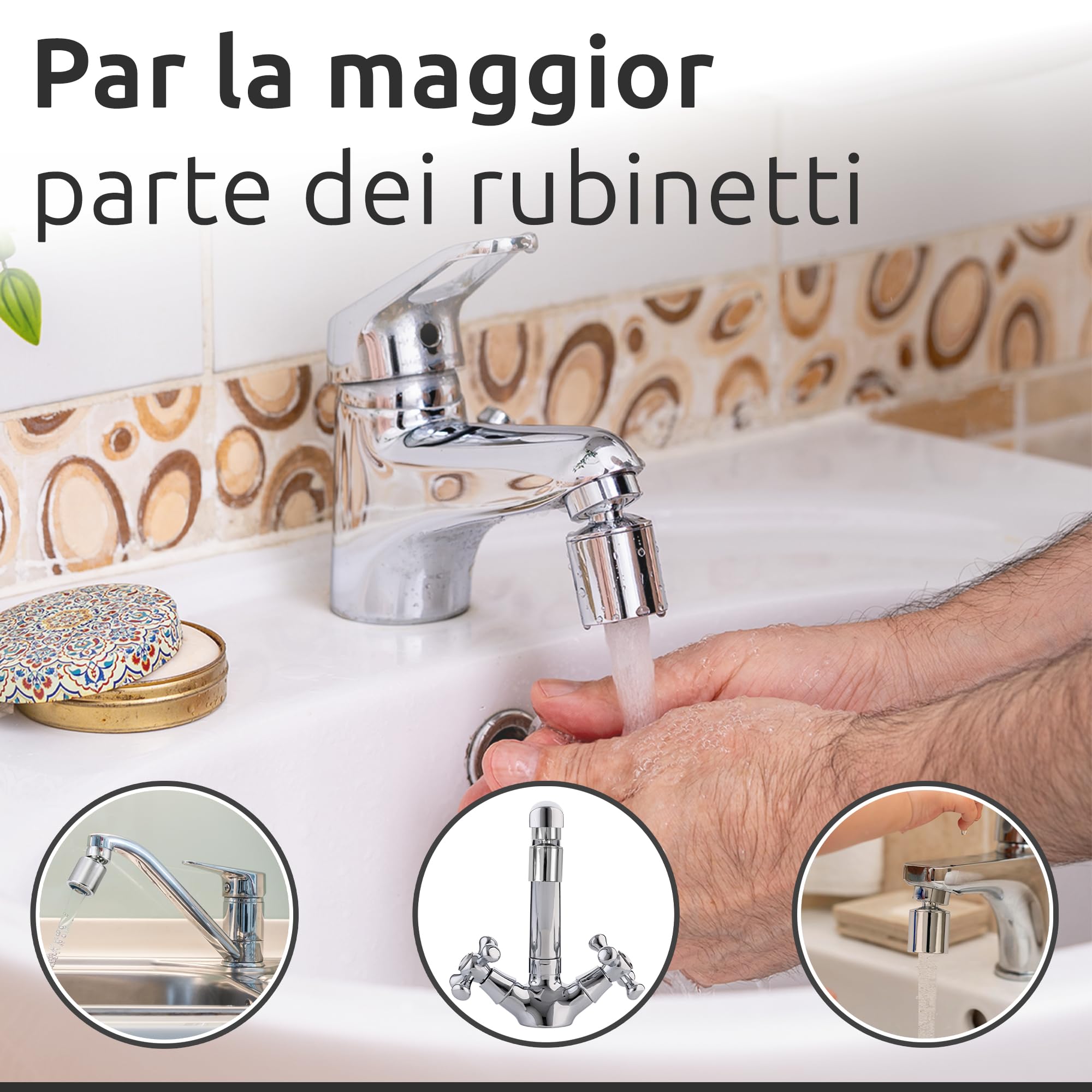 ECENCE Aeratore Rubinetto Cucina Può Girevole a 360° in cromo, Rompigetto Rubinetto Cucina, Adatto Rubinetti Lavandino M24 Aeratore per Cucina e Bagno