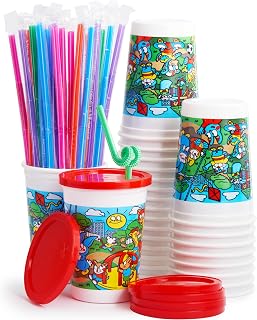 Leakproof 12oz Kids Party Cups with Lids & Straws, 25 Pack - BPA-Free Reusable Tumblers for Toddlers, Birthdays & Travel