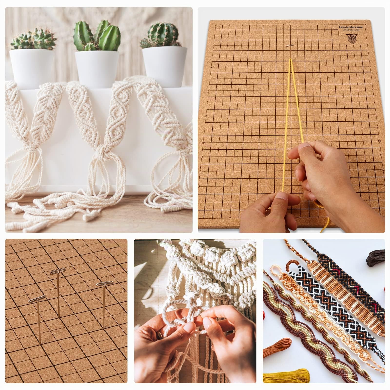 Lavagna macrame con penne, 30,5 x 40,6 cm, bilaterale macramè con griglia, tavola intrecciata portatile con istruzioni, tavola macramè riutilizzabile e penne per intrecciare braccialetti
