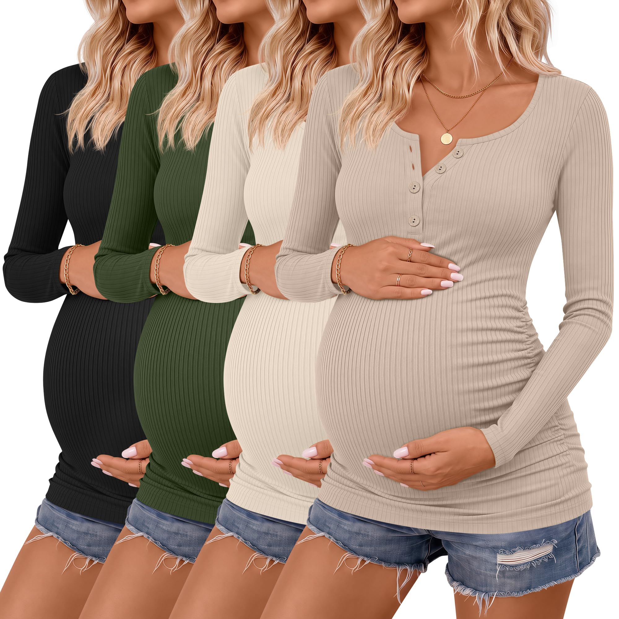 4 Pack Maternity Long Sleeve Shirts Pregnancy Tops