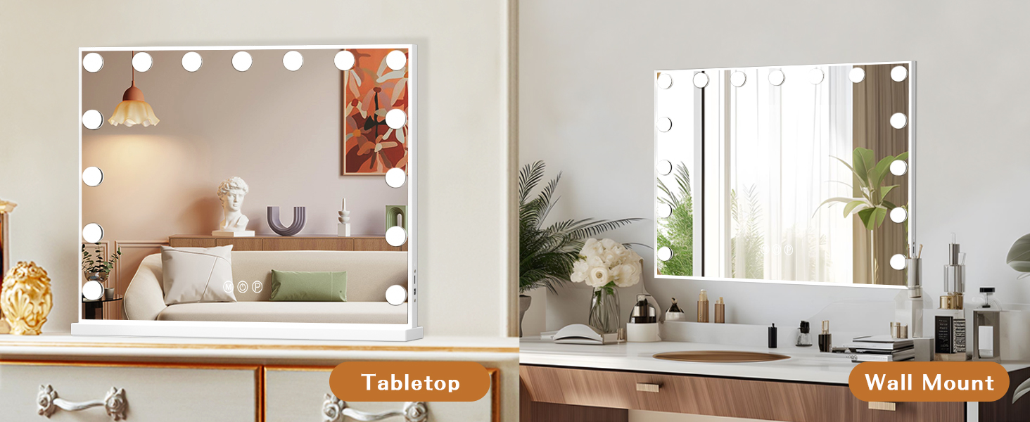 Specchio Trucco Con Luci LED - Specchio Illuminato 50x40cm, 14 Luci, 10x Ingrandimento, USB