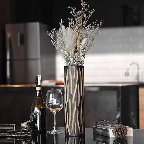 Miniatura 4 de AeraVida Eco-Chic - Jarrón de madera cilíndrico de mango tallado a mano marrón de 14 pulgadas  Florero alto de madera  Decoración del hogar