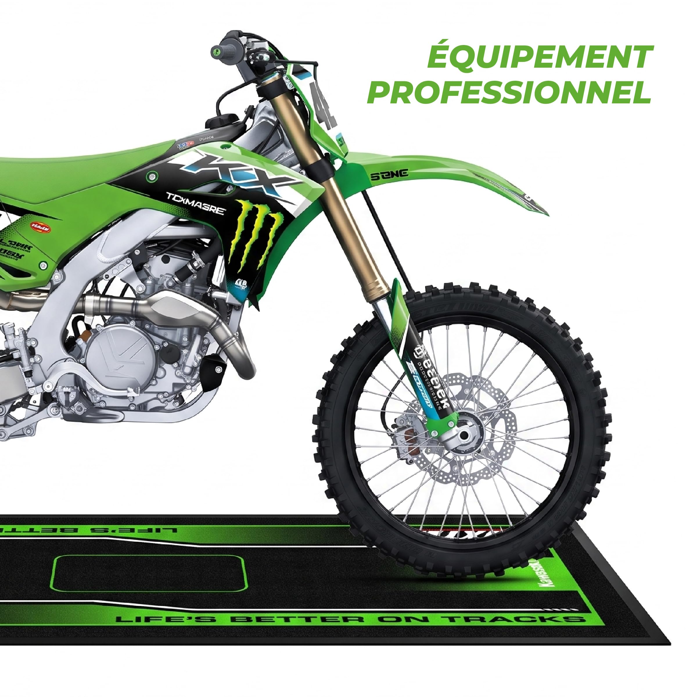 Tapis Moto Vert Marker 95x200 - Tapis Environnemental Moto - pour Les Paddocks et Le Garage - Lavable et Ecologique - Idéal Cadeau Moto