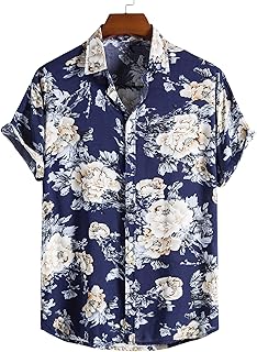 [Byrotson] メンズカジュアルハワイアンシャツ、フローラルプリントトロピカルアロハビーチシャツボタンダウン半袖シャツ、マルチカラー (6#, 3XL)