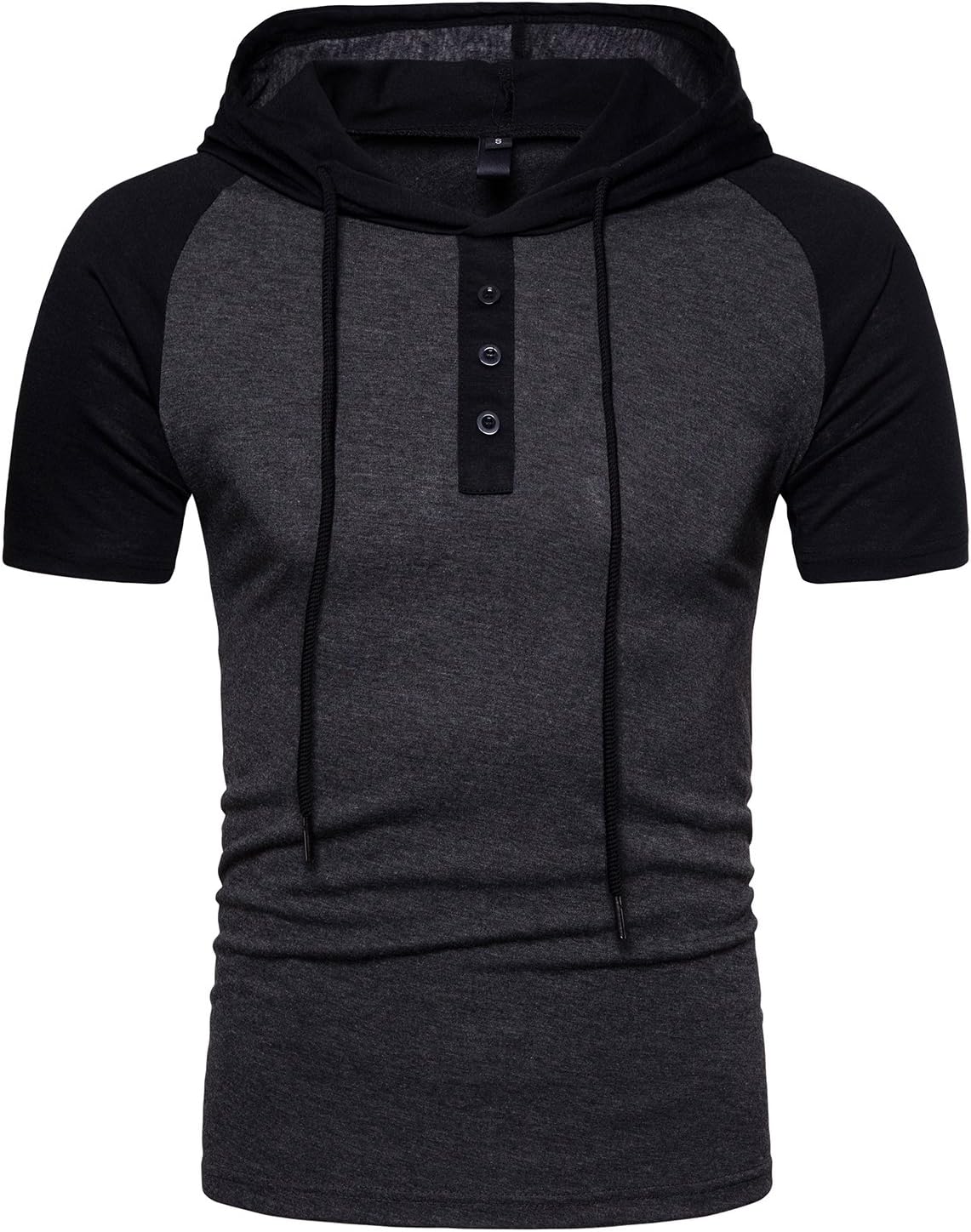 WEIJIGUOJI Men's Casual Hooded T-Shirts Slim Fit Short Sleeve Hoodie Tops Q98 Darkgrey XX-Large