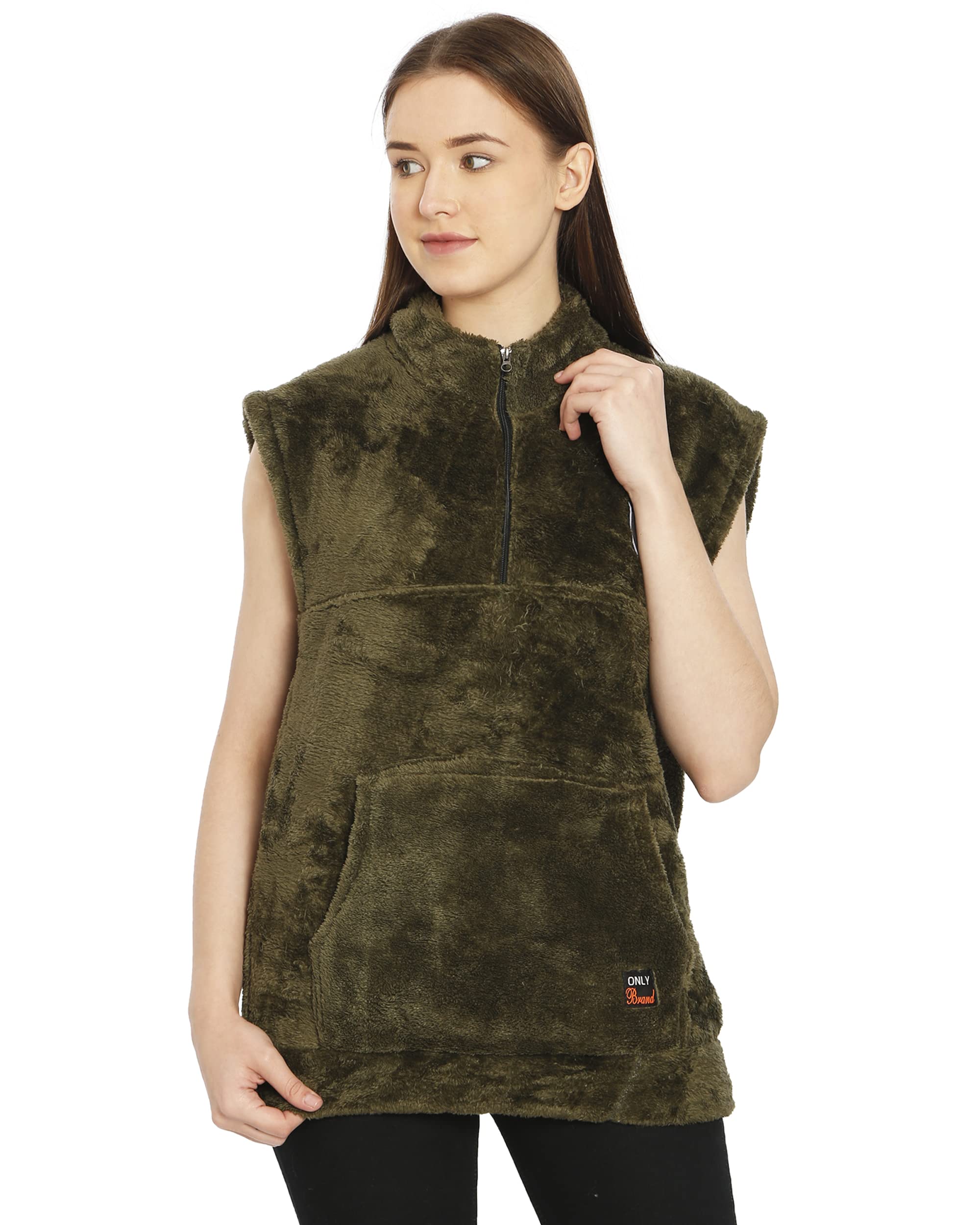 matelco Women Woollen Sherpa Fur Zipper Sleeveless Sweatshirt-picture-19