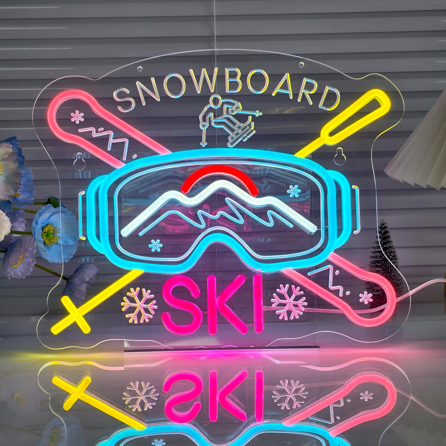 Ski & Snowboard Neon Sign, Neon Lights Hanging Wall Art Decoration for Ski Chalet Lodge Mountain Resort Sports Bar Cafe Home Decor,USB Powered,Ultra Bright & Dimmable,14.96×12.2Inches - Image 7