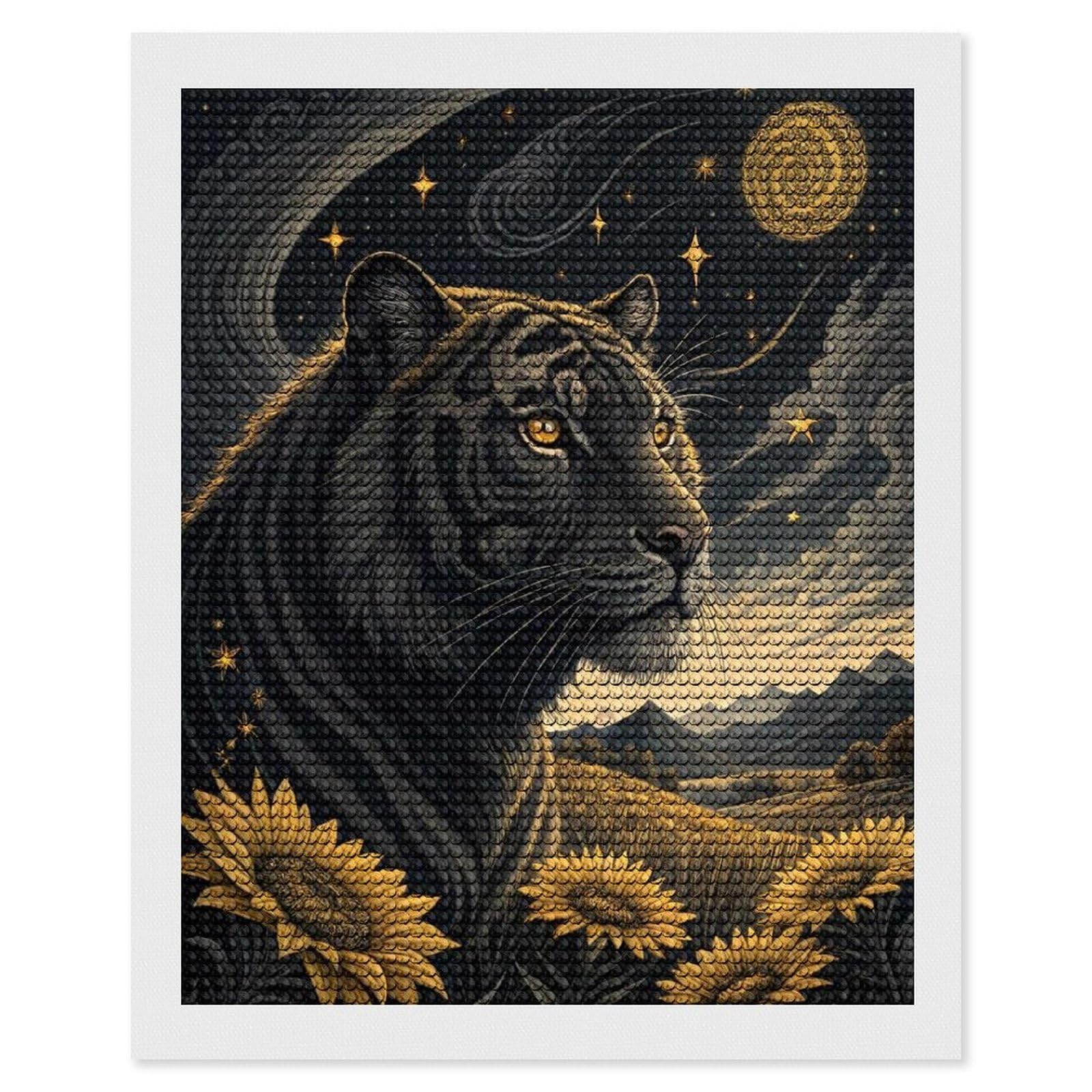 Junmoney Tiger in A Starry Sunflower Field DIY Diamond Art Canvas Kit 16"x20", Simple to Start, Fun Craft Experience, Modern Decor, Gift Idea, Adhesive Canvas