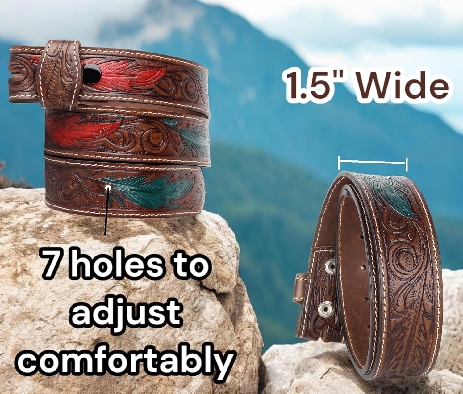 F&L CLASSIC Western Belt without buckle for men – Full Grain Leather Cowboy Belts for jeans - One Piece Leather strap belt - Image 3