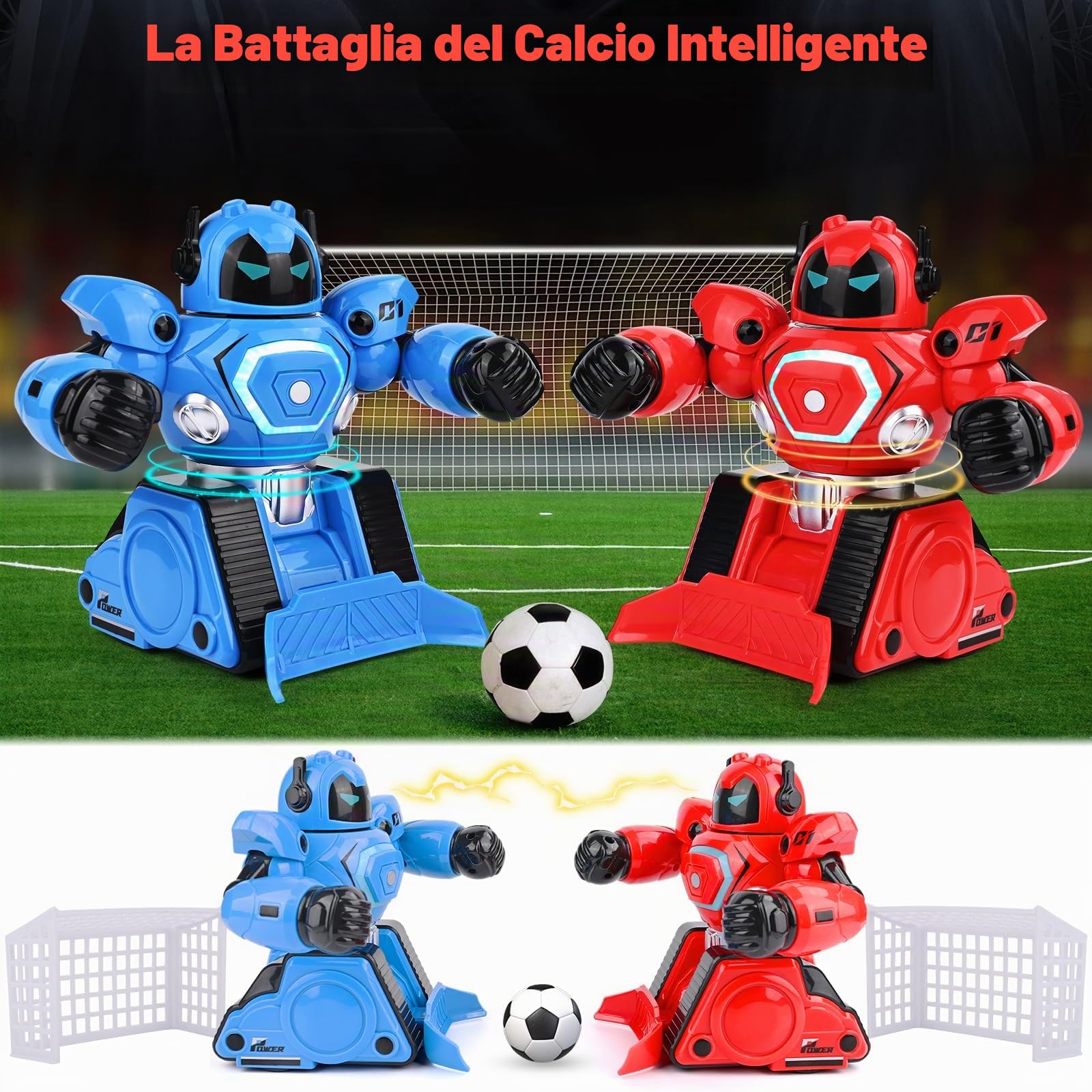 2 Robot Telecomandati, RC Collision Robo Giocattolo, Combattimento Robot con Luce LED e Musica, Carrello da Calcio Ricaricabile, Robot da Combattimento Regalo Bambino 6 Anni in su