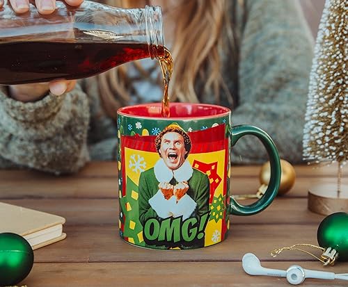 Miniatura 5 de Silver Buffalo Elf OMG! Santa's Coming! Taza de cerámica  Taza de café sin BPA para expreso, té, capacidad para 20 onzas