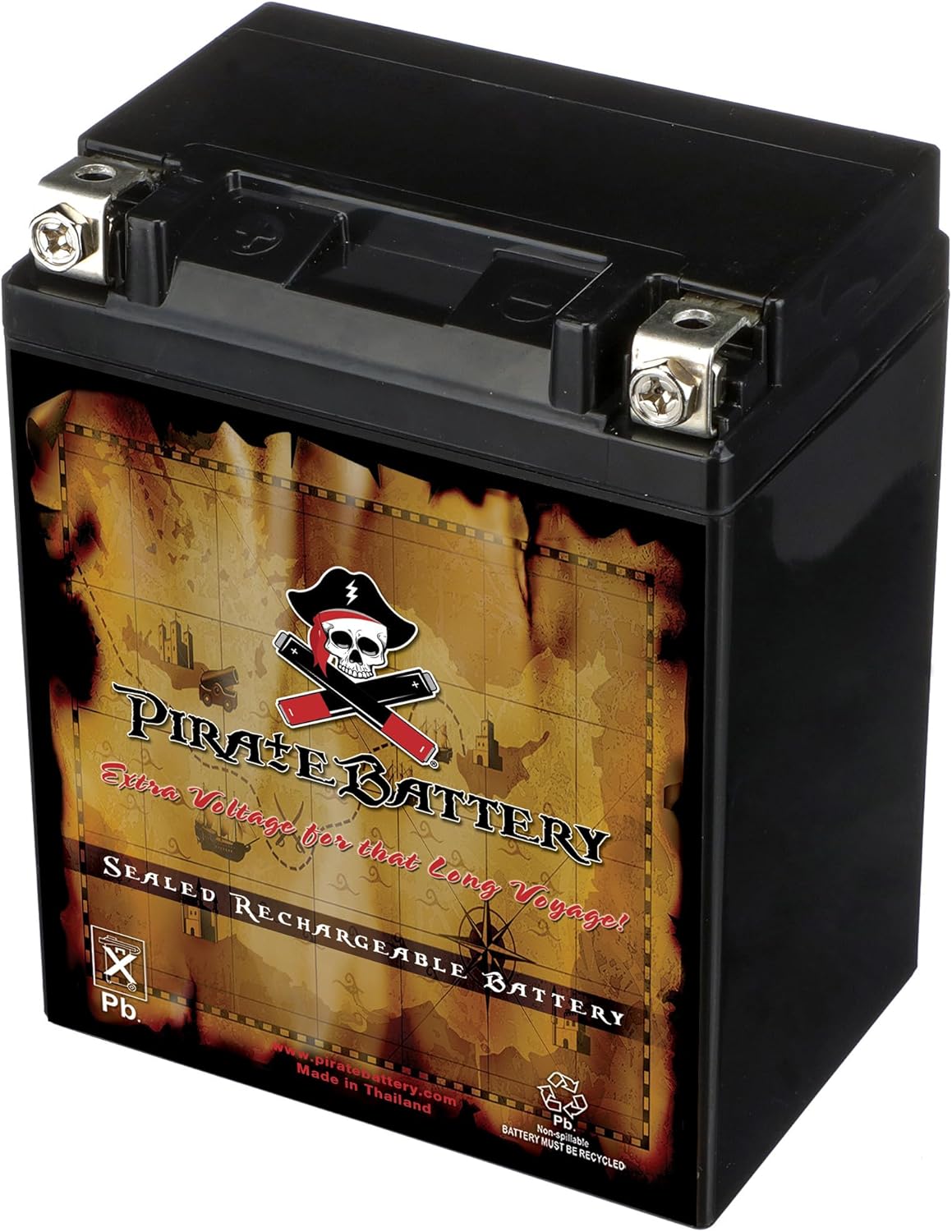 Pirate Battery YB14A-A2 12V 190 CCA Conventional – 14 Ah Battery for ATV, Motorcycle, Snowmobile, Jet Ski – T3 Nut & Bolt Terminal – Fits Polaris Sportsman 90, Kawasaki KLX110