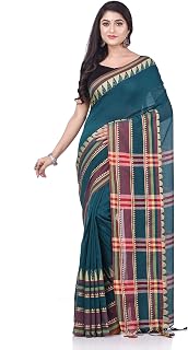 Women`s Traditional Bengali Mandir Designed Pure Handloom Cotton Saree With Blouse Piece 6.3 mTR