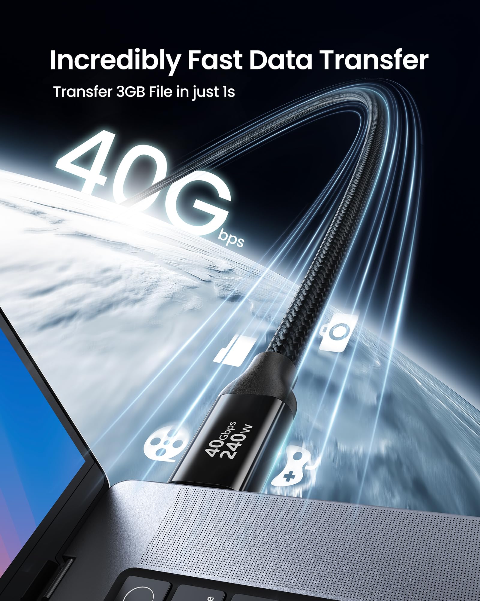 Silkland Kabel USB4 dla Thunderbolt 4 Czarny 2M, transfer danych 40Gbps, Kabel ładujący PD3.1 240W 48V/5A, 8K@60Hz, USB C do USB C do iPhone 17/16/15, MacBook Pro, iPad Pro, Dock, SSD, Monitor