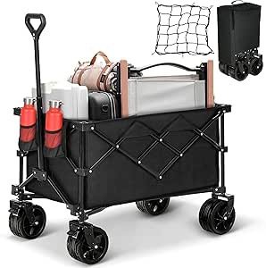 YITAHOME Collapsible Foldable Beach Wagon, Heavy Duty Wagons Carts with Big Wheels for Sand Utility Wagon with All Terrain Wheels and Brakes for Outdoor Beach Shopping Camping Garden Stroller Wagon