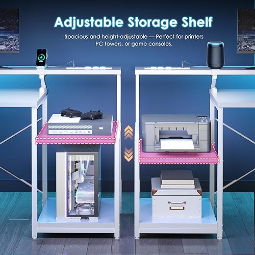 Miniatura 6 de ODK Escritorio para computadora de 55 pulgadas con 4 cajones, escritorio de oficina con tomas de corriente, estante de impresora y estantes de