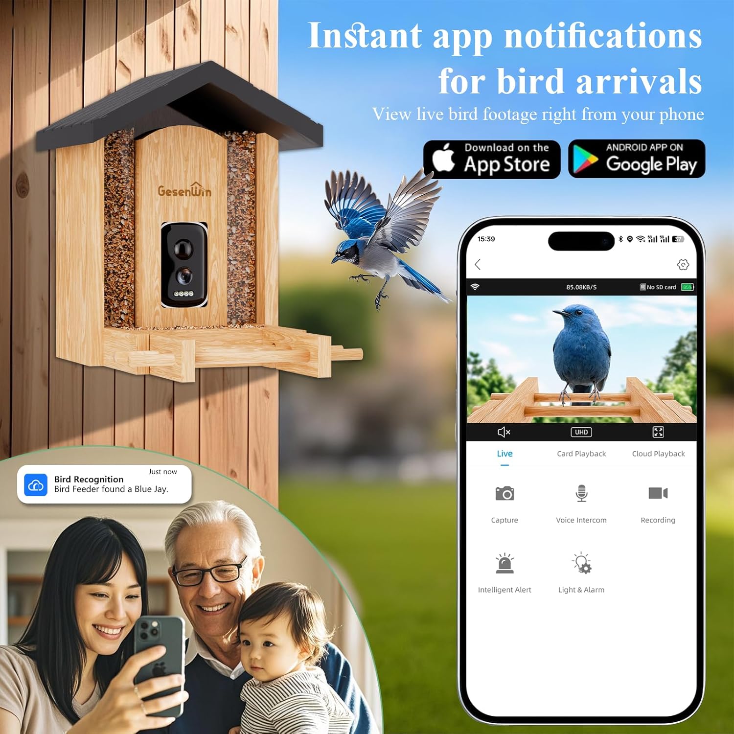 Eco-Friendly Bamboo Smart Bird Feeder with Camera & Solar Panel - AI Identifies 11,000+ Species, 2K HD Night Vision, Wireless Outdoor Birdhouse with Instant Alerts (2.4GHz WiFi Only) - Image 4