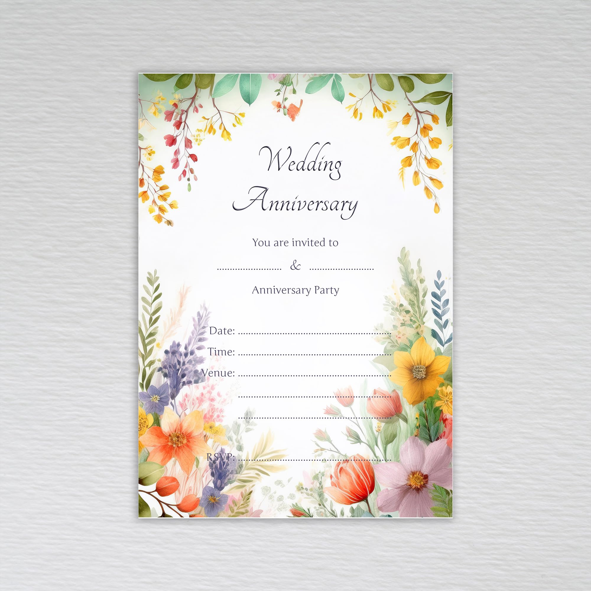 Webspectations Pack of Wedding Anniversary Party Invitations: Vibrant Wildflower Wedding Anniversary Invites (Pack of 50 without Envelopes)