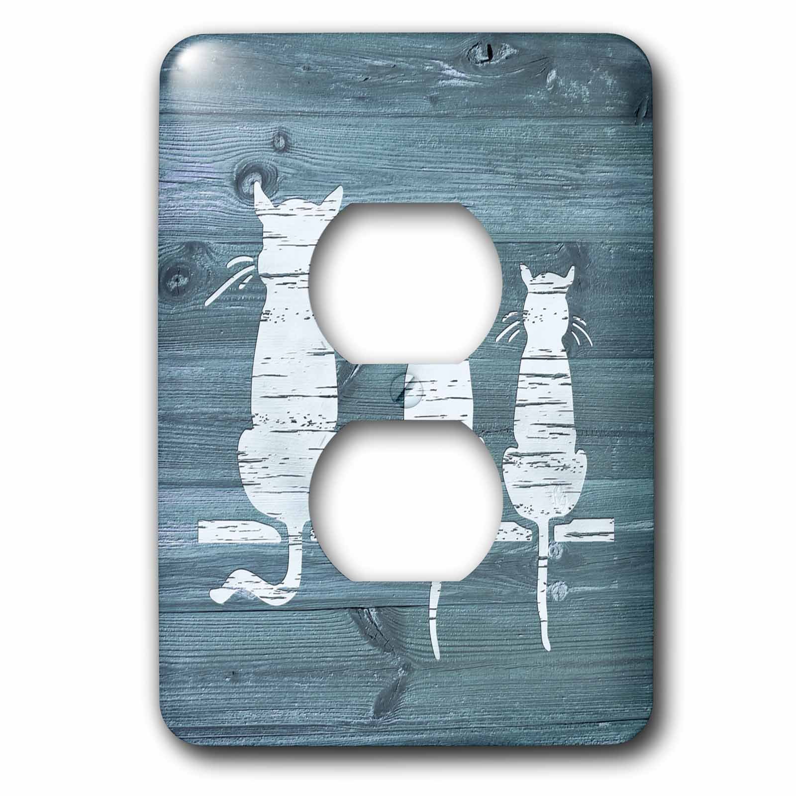 Placa decorativa de tres gatos blancos con acabado efecto madera azul