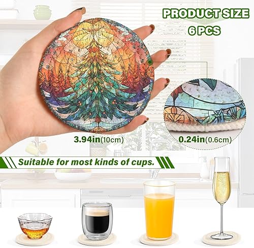 Vista 59 de Juego de 6 posavasos para bebidas con soporte, diseño retro de estrella de mar y estrella de mar, juego de 6 posavasos decorativos absorbentes