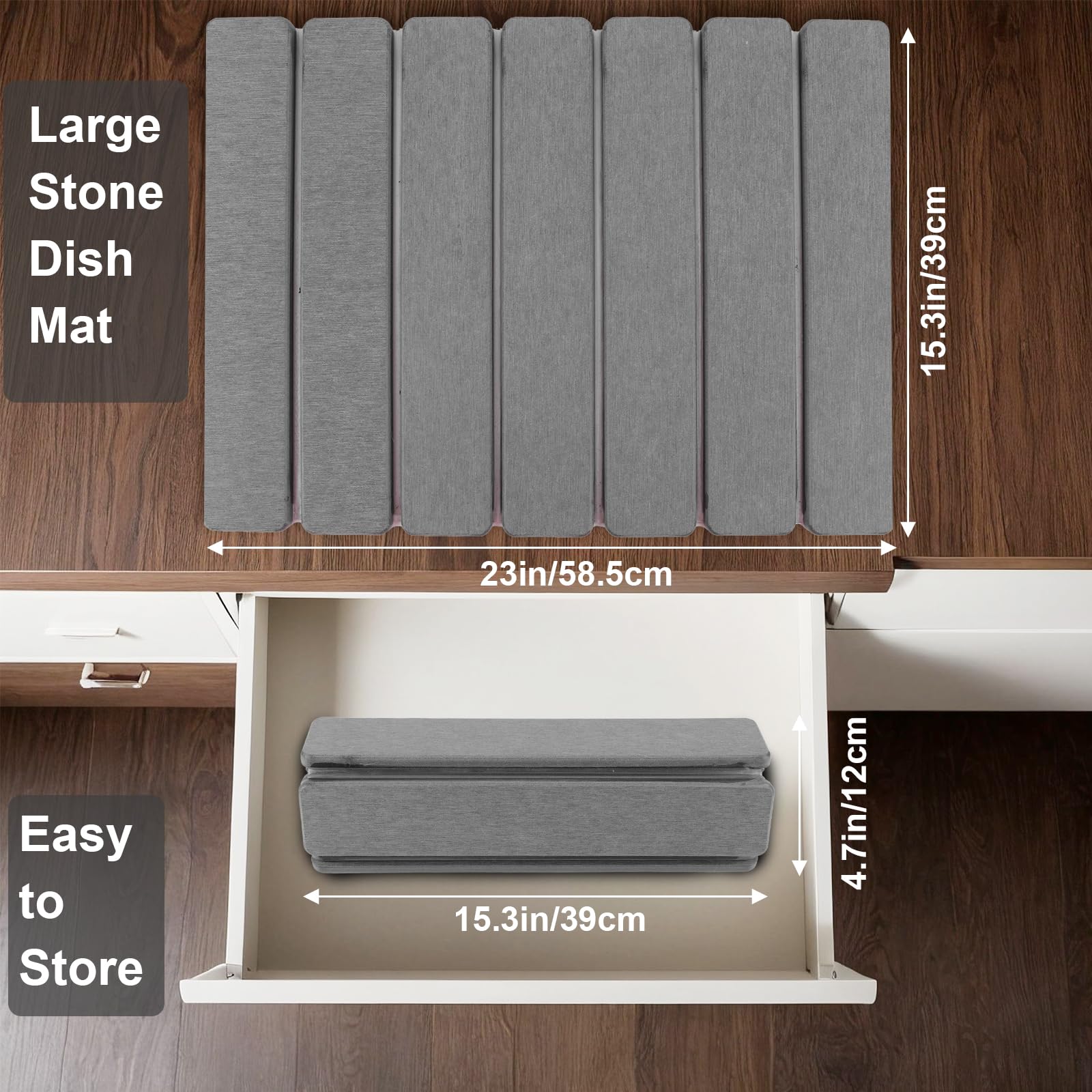 Stone Drying Mat for Kitchen Counter 30x40cm Foldable Stone Dish Drying Mat Non-Slip Stone Drying Pad Reusable Dish Drainer Mat Diatomite Drying Stone Mat for Sink Dish Rack Marble Worktop Black - Image 2