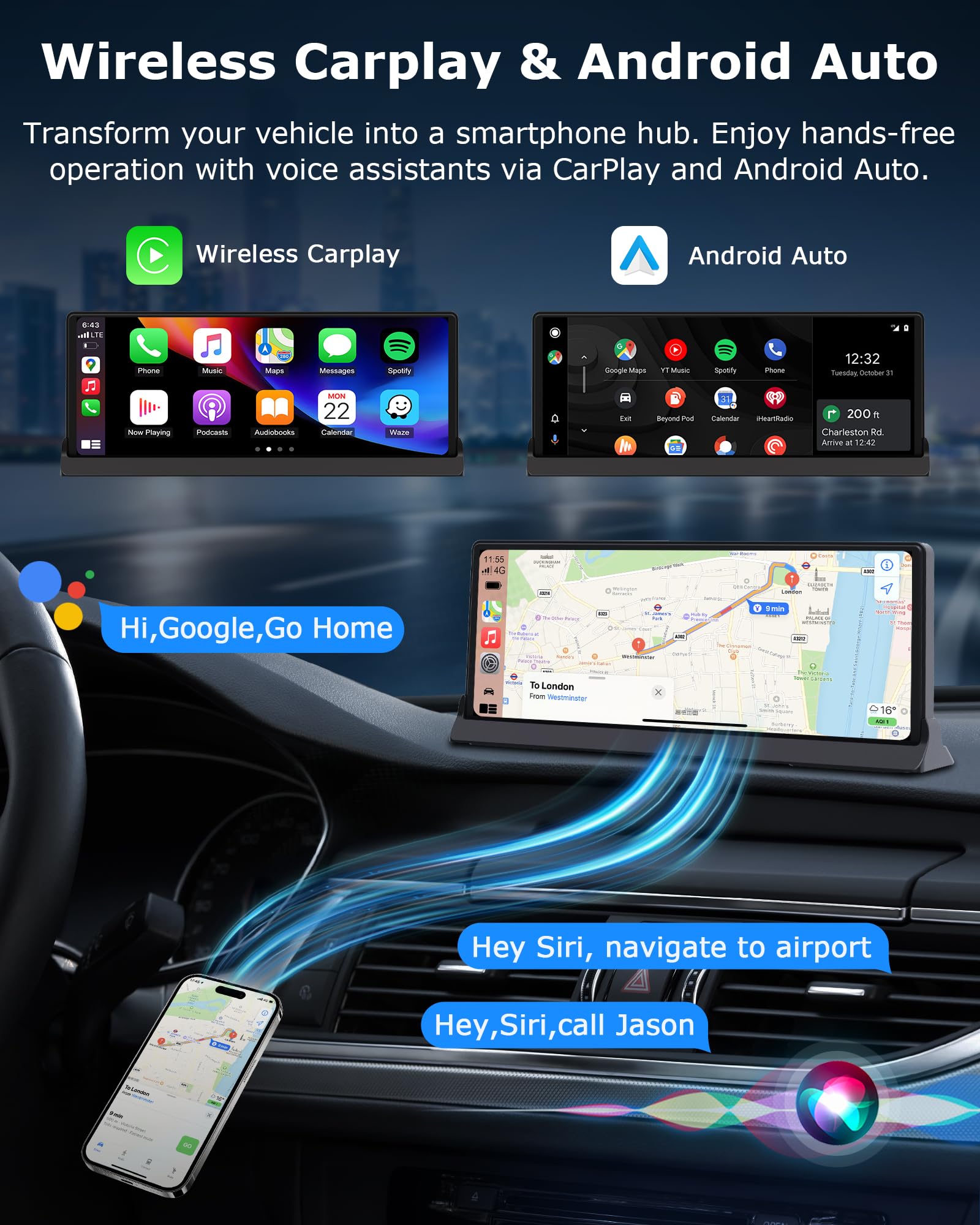 2026 Net-Flix Pantalla Coche Carplay Android Auto con Youtube/Tiktok, Soporte Exclusivo 10,26 Pulgadas Pantalla Carplay Coche Radio Car Play con Cámara de Marcha Atrás WLAN de Doble Banda, Bluetooth