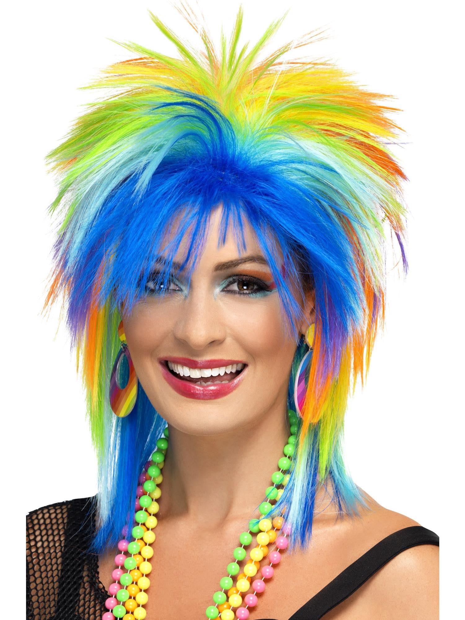 Smiffy's 80'S Rainbow Punk Wig - Multi-Colour - Wig Punk Rainbow 80S Multicoloured Fancy Dress Costume Womens 1980S