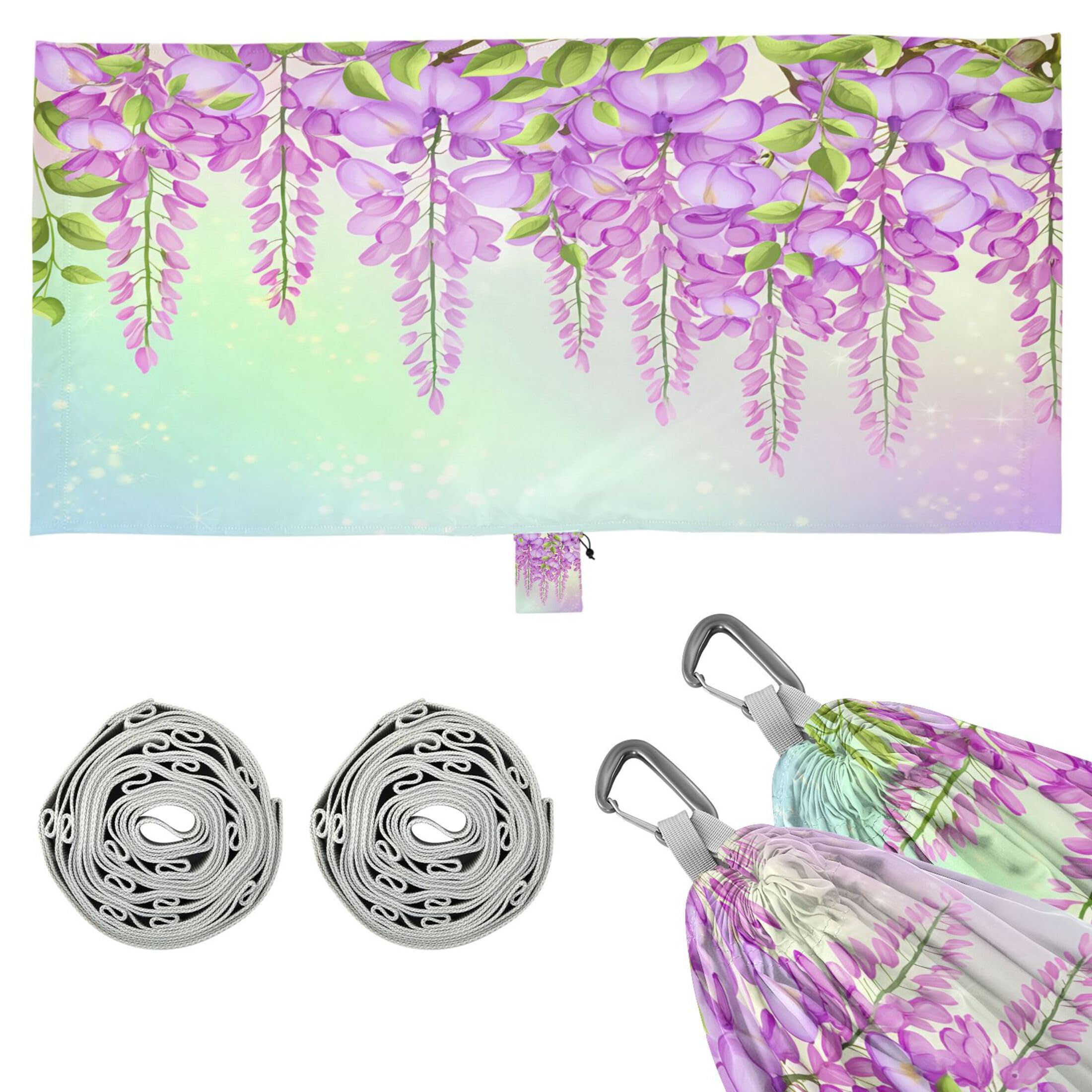 Takiito Cascading Wisteria Flowers Hammock 330 lb Capacity Travel Camping Hammock with Tree Straps, Portable Lightweight for Outdoor Beach Backpacking Backyard Patio