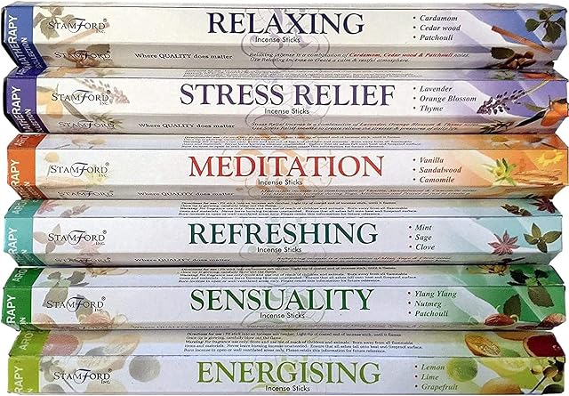 Stamford Aromatherapy Incense Sticks 120 Sticks - Relaxing, Stress Relief, Meditation, Refreshing, Sensuality & Energising Incense Gift Pack