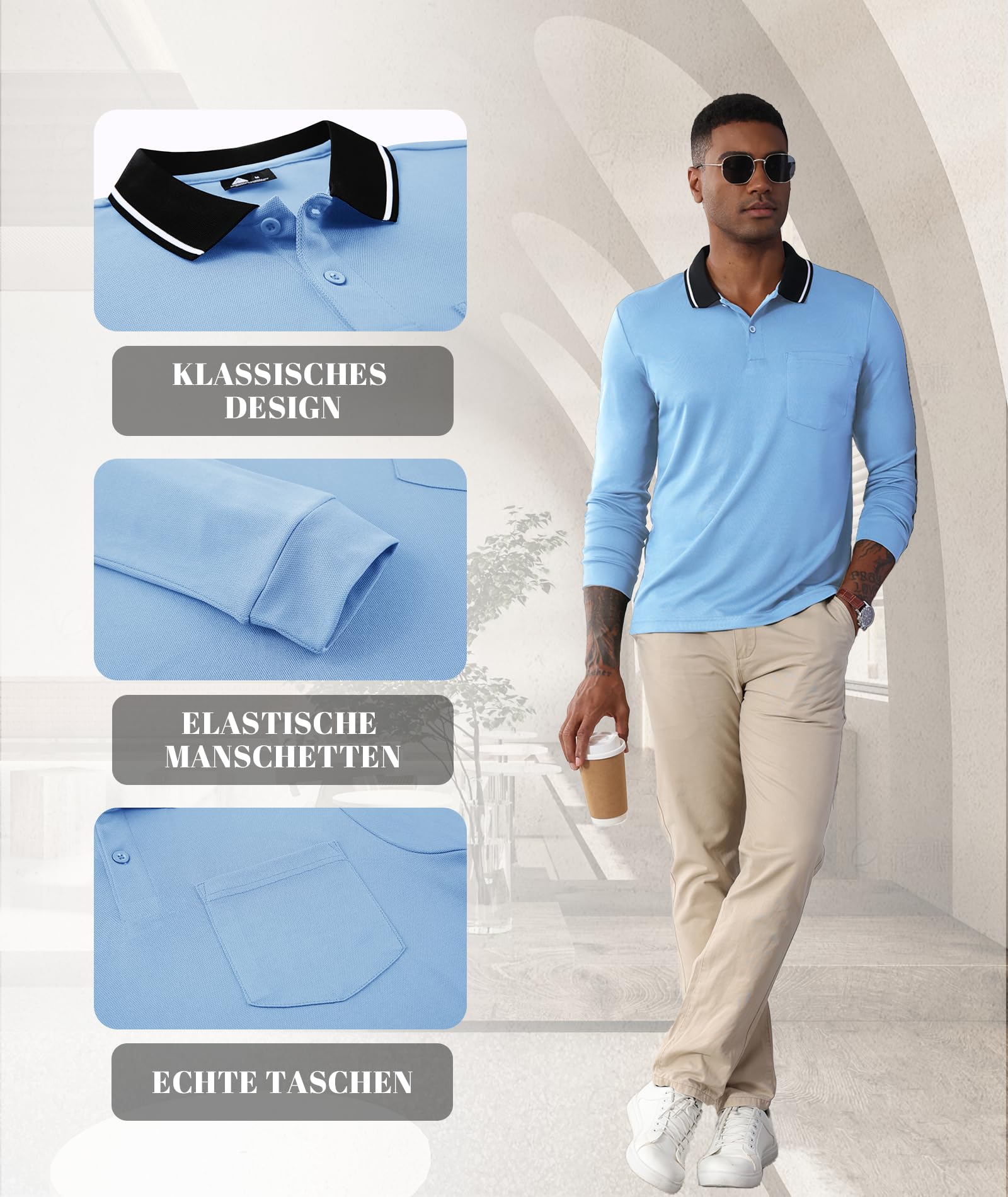 SwissWell Lot de 3 Polo Homme Manches Longues Respirant et Léger Golf T-Shirt Business Casual