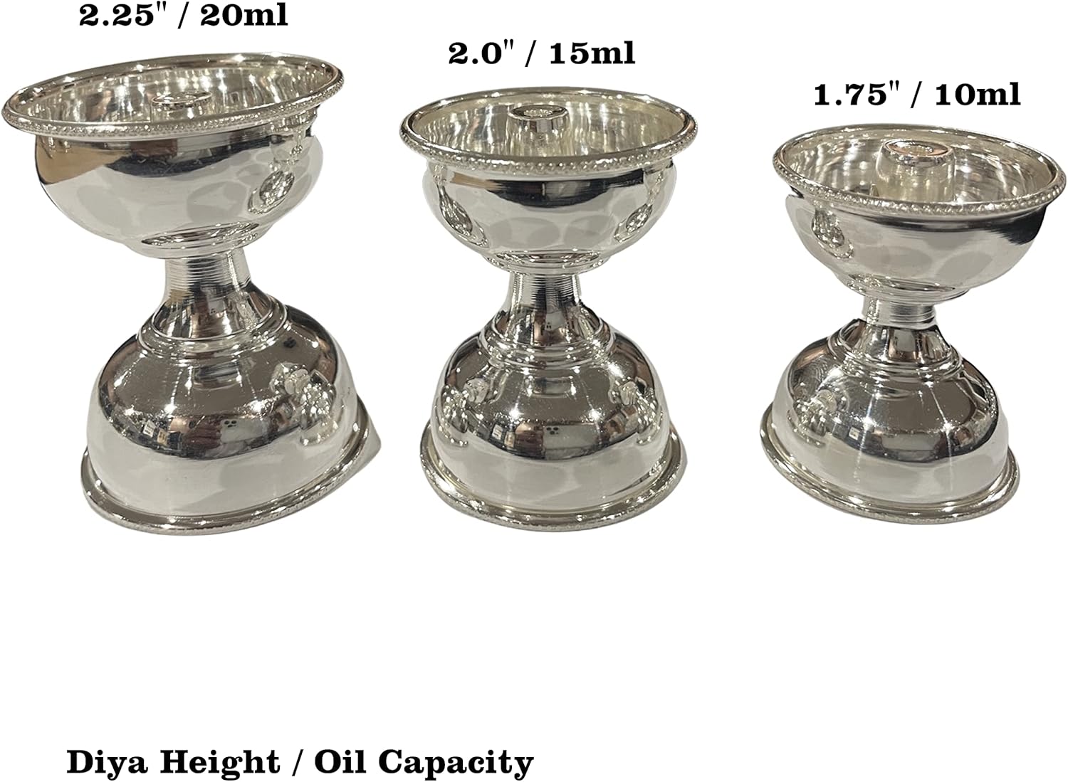 925 Sterling Silver Hallmarked 30ml Capacity Akhand Deepak (Diya) Pair