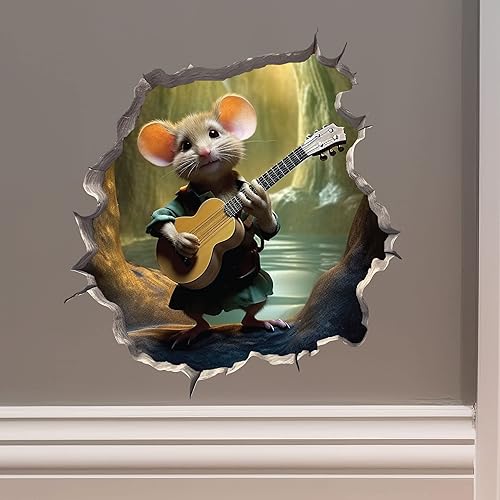 Adhesivo de pared 3D con diseño de ratón en el agujero del ratón de bardo