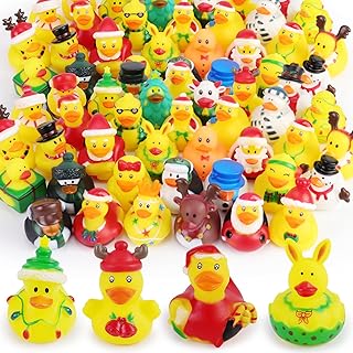 Halovin 50Pcs Christmas Rubber Ducks for Boys, Girls, Kids and Toddlers,Christmas Ducks for Jeeps Ducking, Xmas Themed Duck Bathtub Pool Toys Christmas Party Favor Stocking Stuffers Gifts