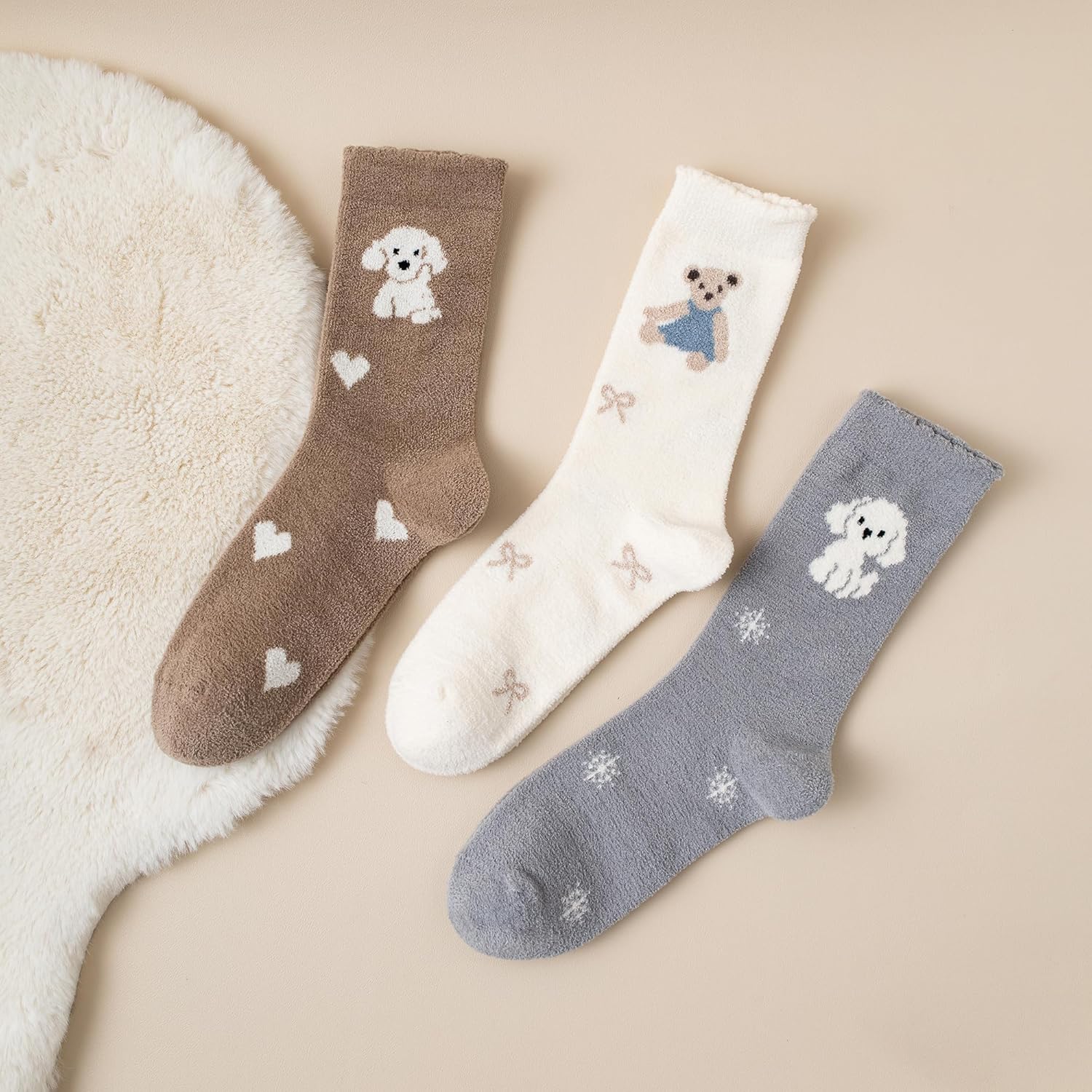 3 Pairs Womens Casual Calf Socks Warm Home Cozy Crew Socks Winter Sleeping Sock Size 5-10 - Image 6