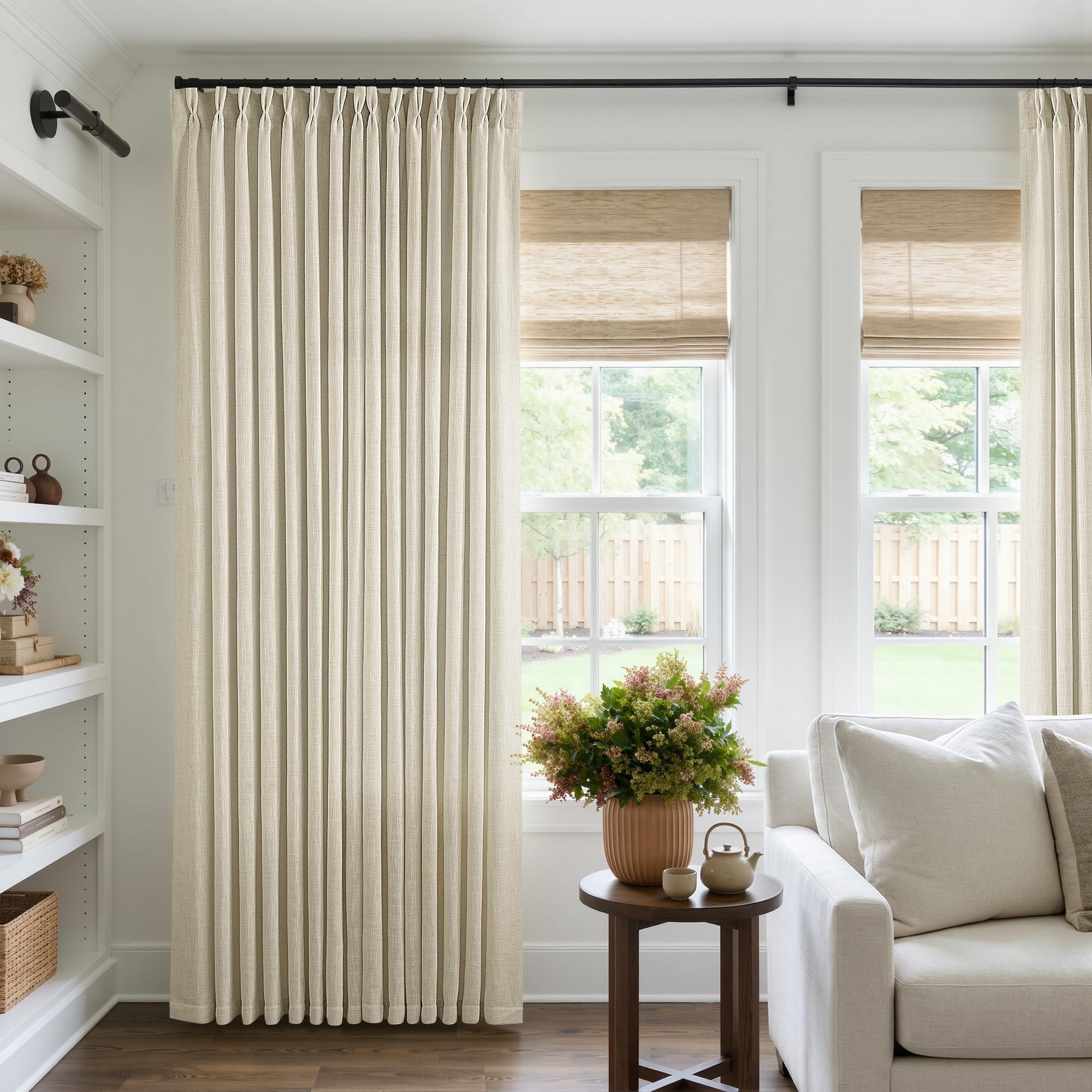 Extra Wide Pinch Pleat 100 x 84 Inch Linen Semi Sheer Curtains 1 Panel