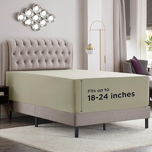 Miniatura 1 de Empyrean - Sábana bajera de bolsillo extraprofundo, suave, para colchones de 18 a 24pulgadas, de lujo, con correas en las esquinas, tamaño Queen,